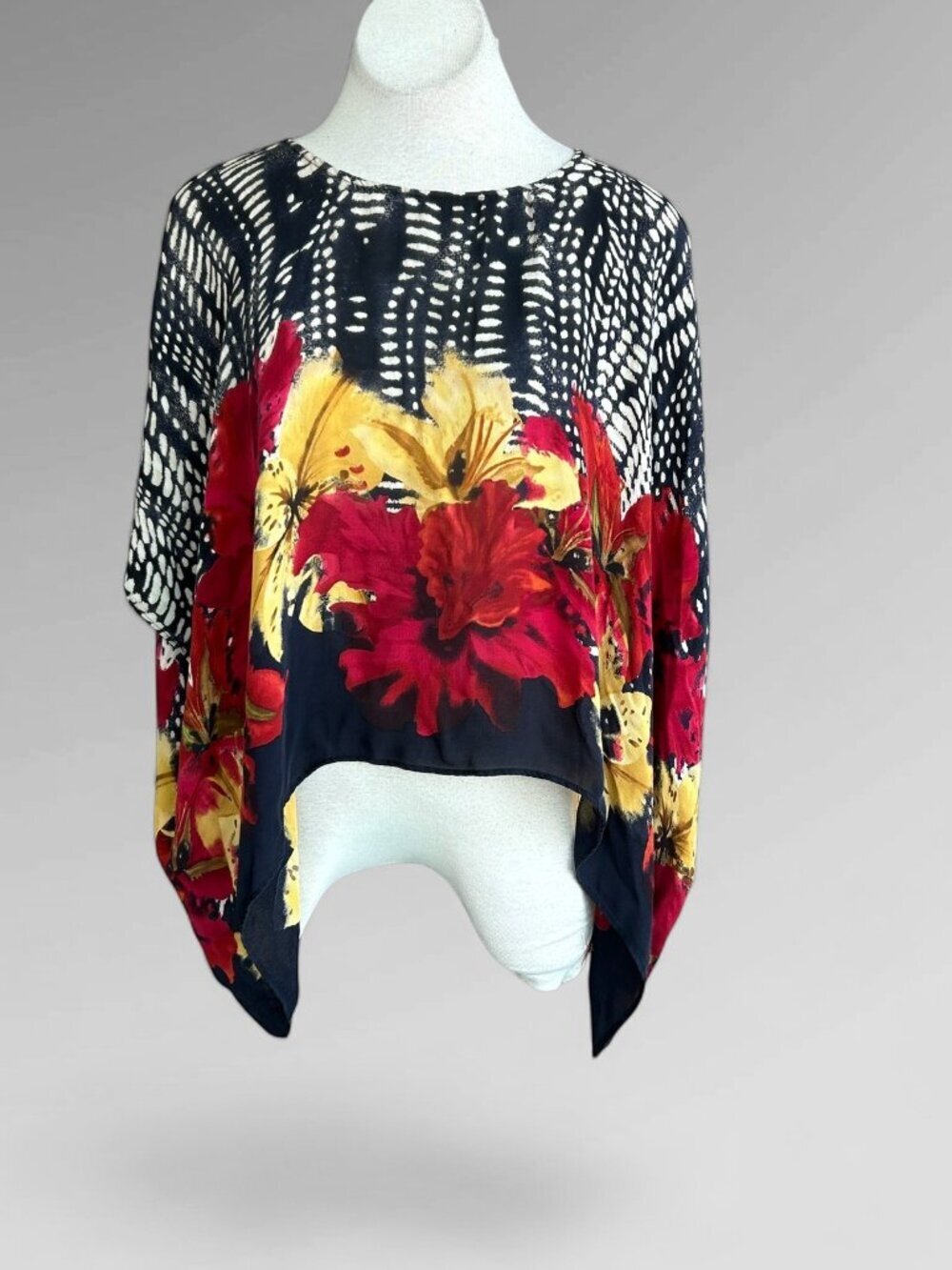 Chico's Design 100% Silk Chiffon Floral Pullover Top Size M/L